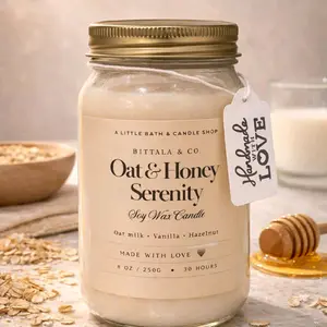 Bittala & Co. Oat & Honey Serenity Soy Wax Candle 14 oz . Vanilla Hazelnut , oat & honey Scented