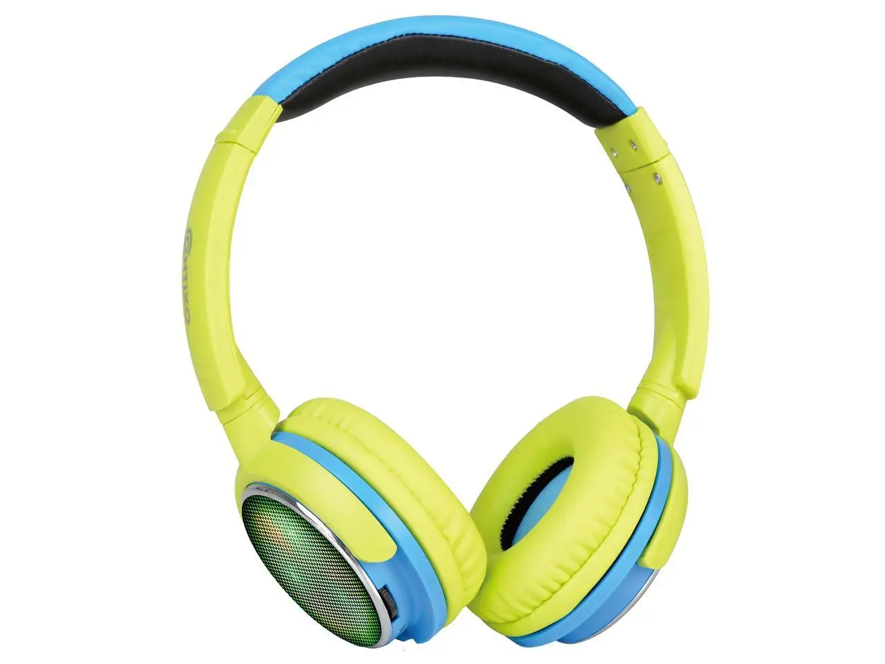 Contixo KB 300 Kids Bluetooth Wireless Headphones | 85db Volume Limiting, Microphone, MicroSD Card Player, Wired 3.5mm AUX Cable, Music Streaming, Colorful LED Lights (Green + Blue)