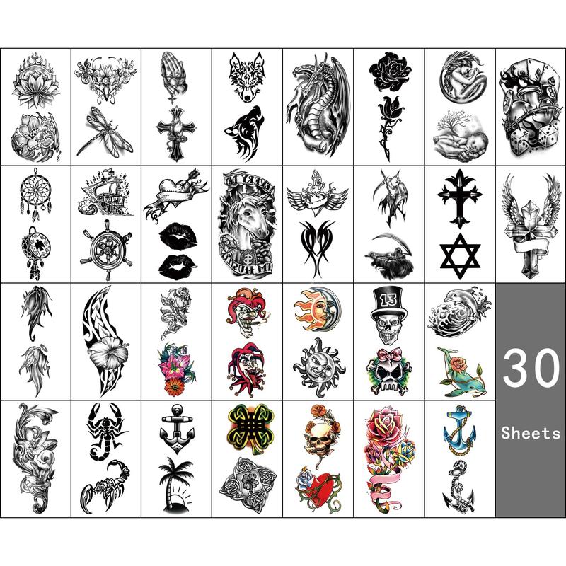 46 Sheets Full Arm Temporary Tattoo Waterproof For Men(L22.8"xW7"), Fake Tattoos for Women Lion Tiger Clock Flower Skeleton Animals Design, Hand Forearm Shoulder 3D Temporary Tattoos Stickers Long Lasting