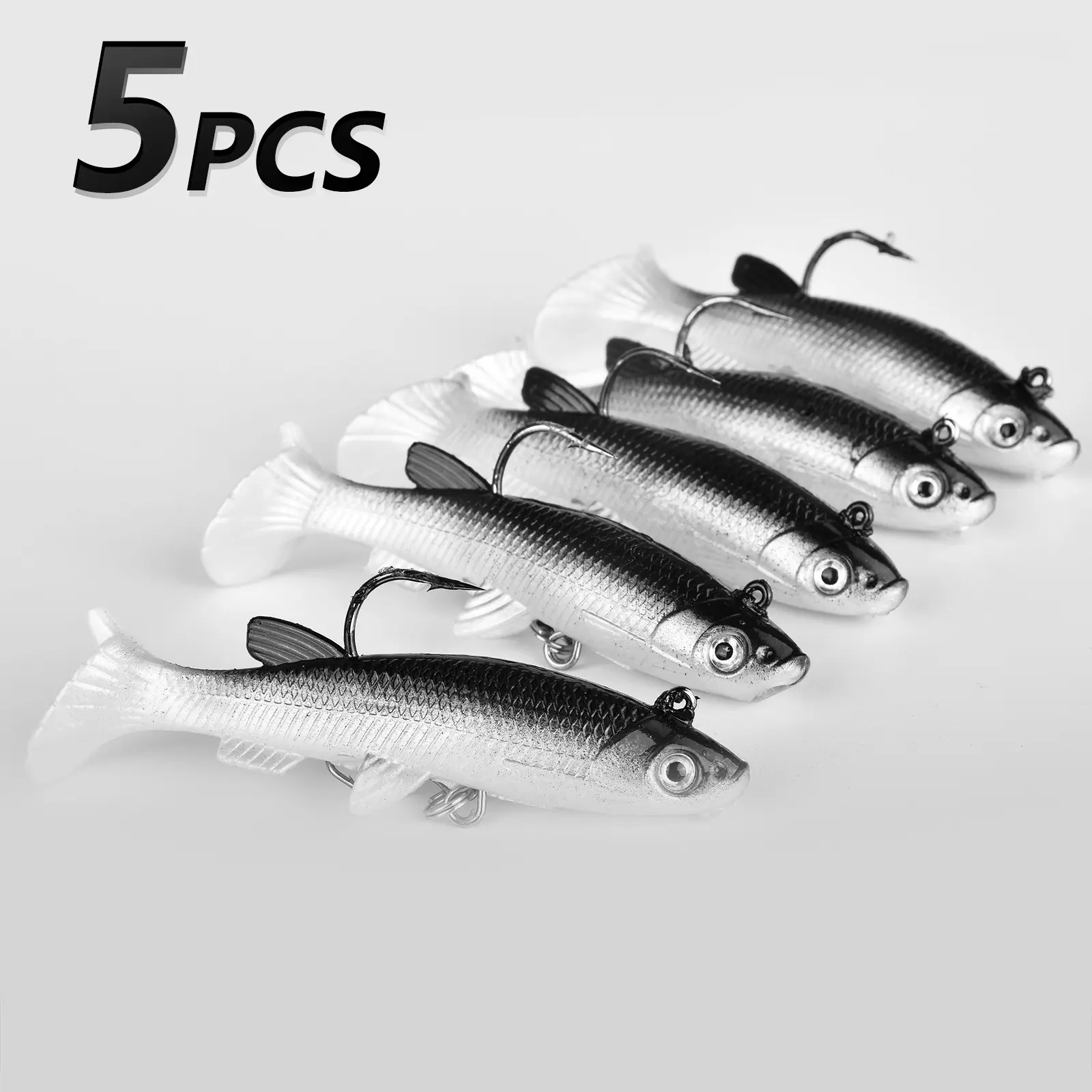 5-Pack Bionic Fish Lure Baits, Fishing Lures, Rust-Resistant Hooks, High Sensitivity, Saltwater & Freshwater, Ideal for Bass, Trout, Cod, Sea Fishing