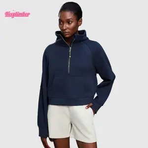 KEEPLIMBER Female Women Winter Trendy Fashion Cotton Thermal Fleece Lined Cropped Oversized Zip Up Waist Length Pullover Hoodie Sweatshirts Hoodies with Gold Zipper Thumbholes Designed For Yoga,Casual Wear,Workout,Sports,GYM & Daily Wear