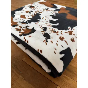 Tri Color Brown Cow Print King Super Plush Blanket