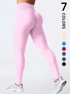 Women's High Waist Yoga Pants, Elastic Sports Running Fitness Leggings, Slimming Tummy Control Workout Bottoms, New Style Ribbed Design, High Waisted Leggings