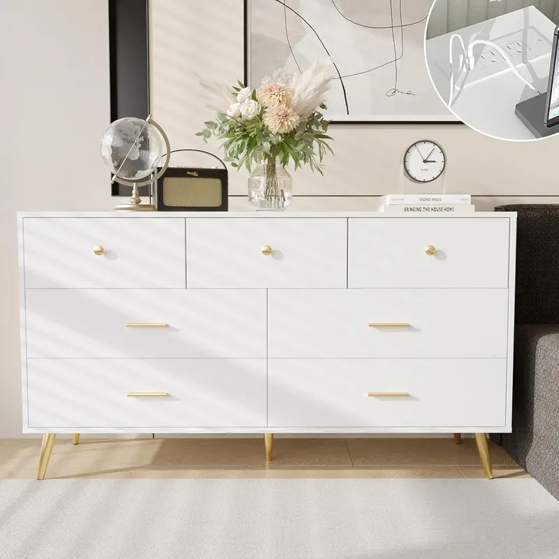 white and gold dresser - TikTok Shop