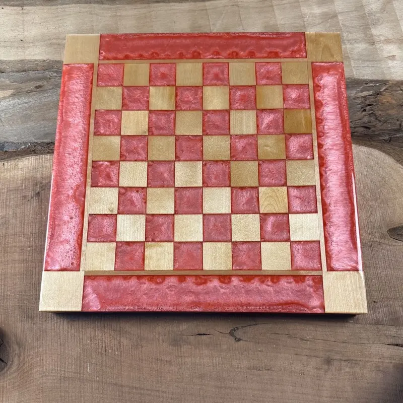 Pink Pearl Maple Chess/Checker Board with Border - INCLUDES PIECES