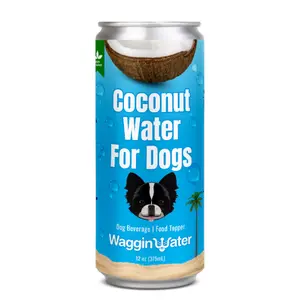 Waggin Water Coconut Water for Dogs 4-Pack 12oz Cans Organic Beverage Food Topper Hydration Electrolytes Antioxidants Digestive Energy Boost
