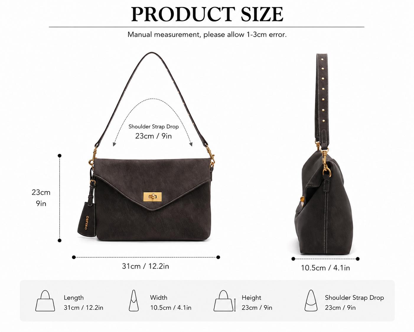 Cefiro Urban Envelope Bag Large - Stylish Urban Envelope Crossbody Bag Vegan Leather with Gold Hardware and Detachable Strap for Everyday Use
