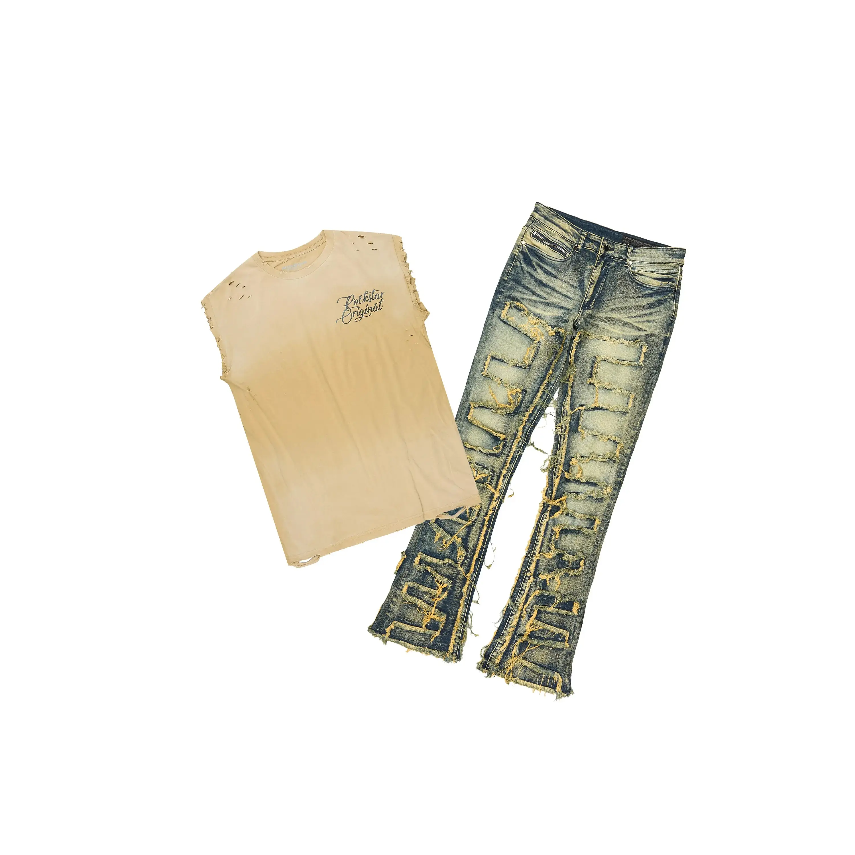 Coupin Sand/Tint Oversized Graphic T-Shirt & Shake Stacked Flare Jean