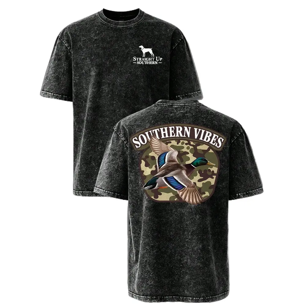 Mallard Duck Vintage Washed T-Shirt – Oversized Waterfowl Hunting Graphic Tee for Men, Casual Country Outdoor Shirt, Gift for Duck Hunters & Southern Outdoors Fans