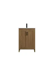 212 MAIN VF25124WB 24 in. Finnley Transitional Free-Standing Single Bathroom Vanity - Walnut Brown MDF Wood, Shaker Doors, Undermount Sink