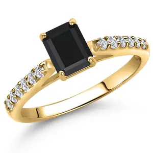 10K Yellow Gold Black Onyx and Lab Grown Diamond Engagement Ring For Women | 0.74 Cttw | Octagon 6X4MM | Gemstone December Birthstone