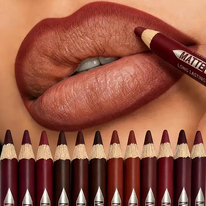 DUOMIGIRL 12Pcs Matte Lip Liner Pencil Set with Sharpener for Daily Makeup Date Night Work Travel and Party Precise Lip Contouring Smooth Application Long Lasting Lip Makeup