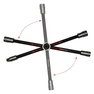 212 MAIN 4-Way Stow & Go Lug Wrench, Alloy Steel Compact Folding Auto Repair Tool with Push Button, Automotive Maintenance Hand Tool