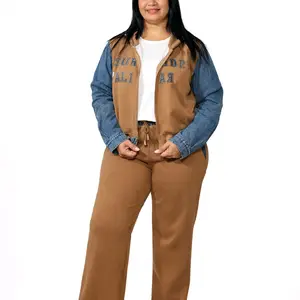 Set Deportivo Chic Camel Denim for Women - Stylish Suits with Denim Sleeves and Camel Pants - Womenswear