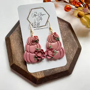 Clay Pumpkin Earrings in Pink