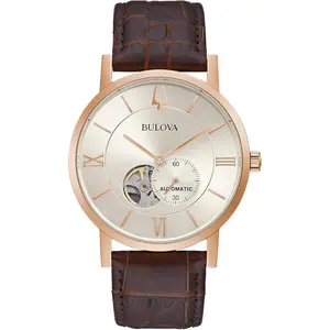 Bulova Brown Leather Strap Automatic Mens Watch 97A150