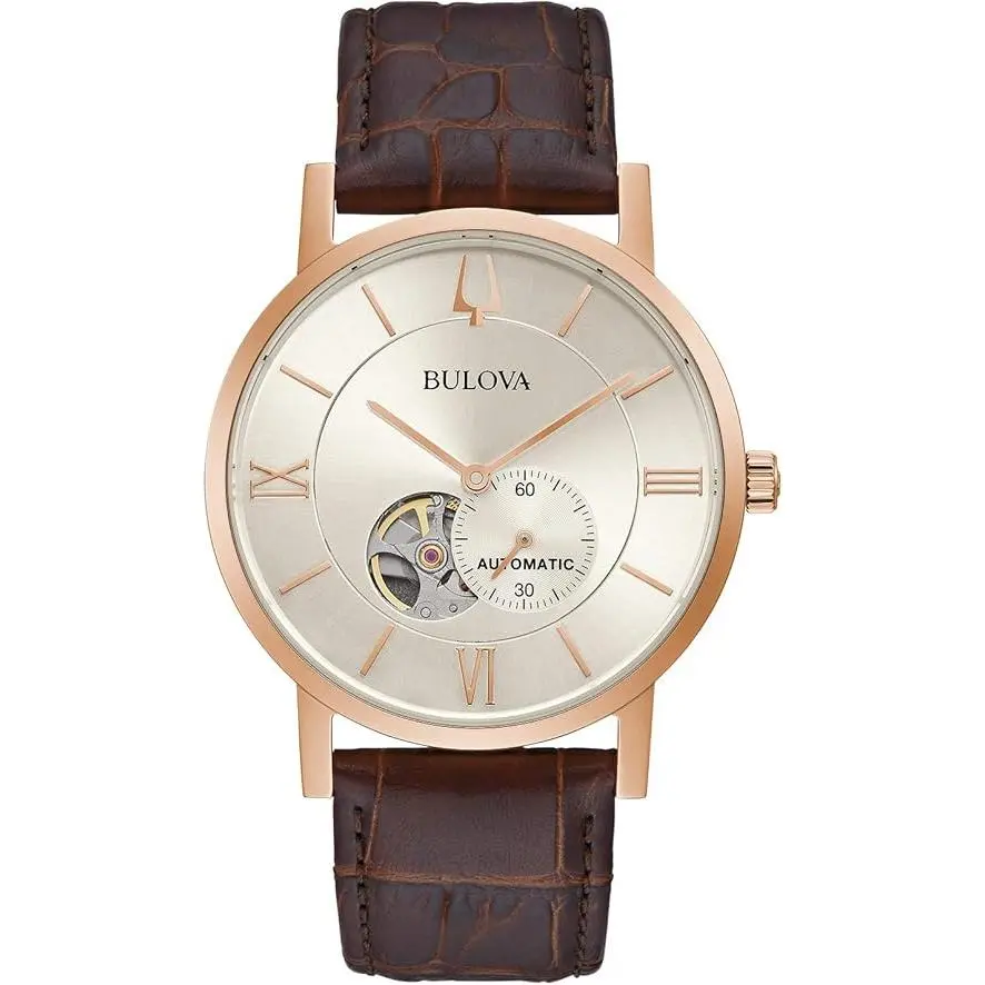 Bulova Brown Leather Strap Automatic Mens Watch 97A150