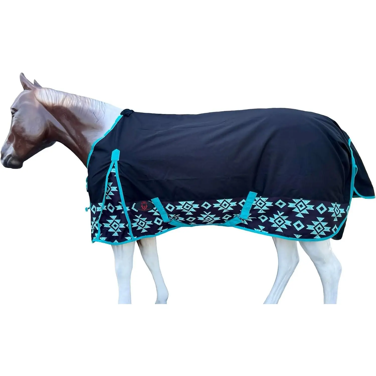 1200 Denier Horse Rain Sheet (Waterproof/Breathable & Wind Proof Turnout Sheet) Horse Breathable Rainsheet (Black-Aztec-Bottom, 78)
