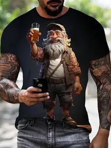 Men's 3D Cute Bearded Elderly Printed T-shirt with Bearded Character Illustration T-shirt Comfortable Edition Fashionable Casual T-shirt