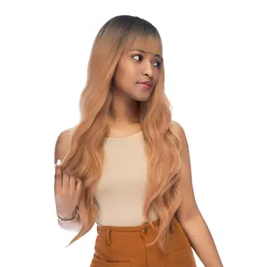 27-Inch Pastel Peach Orange Ombré (Espresso Roots) Wavy Synthetic Wig | 【Heat Resistant】【Cap Included】 | FSGA