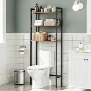 3-Tier Over-Toilet Storage Shelf, Freestanding Bathroom Organizer Shelving Unit Above Toilet, Space-Saving Bathroom Storage Solution, Easy to Assemble for Indoor Use, Rustic Brown and Black