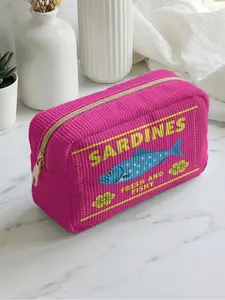 1 piece of sardine pattern 'Fresh Fish Flavor' 2D printed makeup bag, large capacity design|suitable for all seasons/general use|Can hold daily skincare products and various cosmetics|Life travel all-rounder