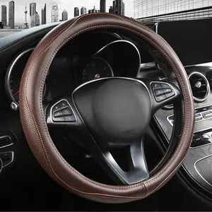 High-Grade Brown  Steering Wheel Cover for Men Women,Real Cowhide Leather Steering Wheel Cover for ,Universal 14.5-15 inch Steering Wheels