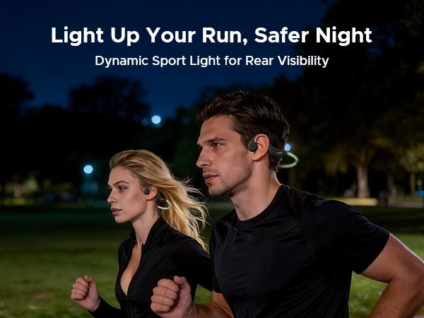BoneBeat Run Ray IP66 Bone Conduction Headphones for Running, LED Safety Light, Open-ear design, Up to 10 Hours Playtime, Bluetooth 6.0 with Dual-Device Connectio