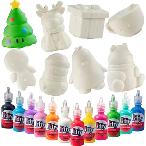 DIY Party Craft Jumbo Squishies - 8 Designs w 12 Fabric Paints-Reindeer, Tree, Snowman- White Kawaii Scented, Squishy Toys, Kids Activity Gift (4-6")