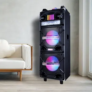 Dazone Bluetooth Karaoke Boombox with Dual 10" Subwoofer, Portable Wireless Rechargeable PA Speaker System with Bass/Treble, Wired Microphone, Flashing Light, TWS, FM Radio, Telescopic Pull Rod, Wheels