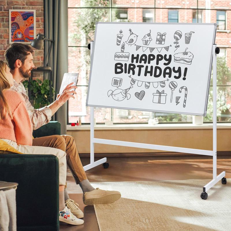 Rolling Whiteboard Double Sided , Magnetic White Board Dry Erase 46"x32" on Wheels, Dry Erase Board with Stand for School, Office and Home, Silver Aluminium Frame