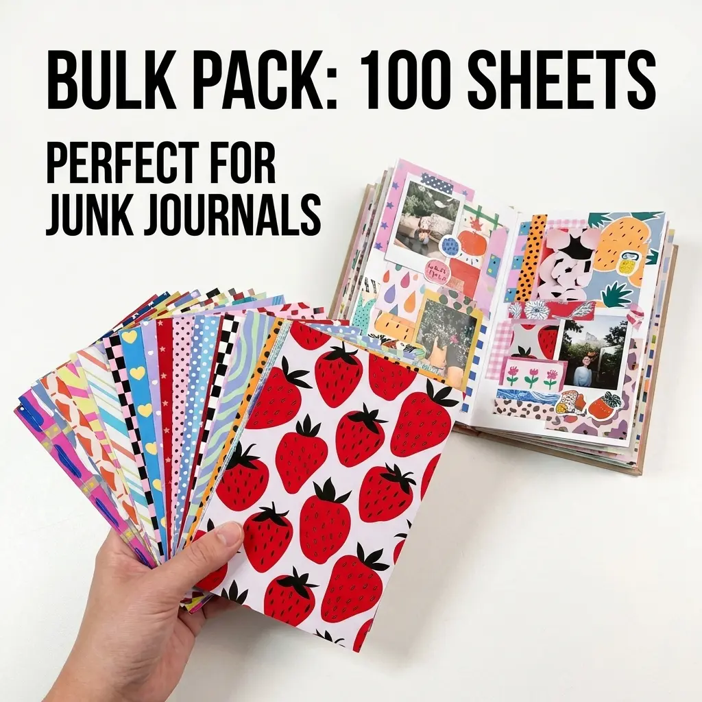 Cute Aesthetic Scrapbook Paper - 3.94in×5.63in, 100 No-Duplicate Single-Sided Sheets, Premium Inkjet Printing Scrapbooking Supplies for Junk Journal, Card Making