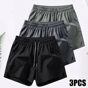 Men's 3PCS Plain Fashion Sports Shorts with Drawstring & Zipper Pockets for Summer Training Daily Wear Lightweight Breathable Workout Pants for Outdoor Activities