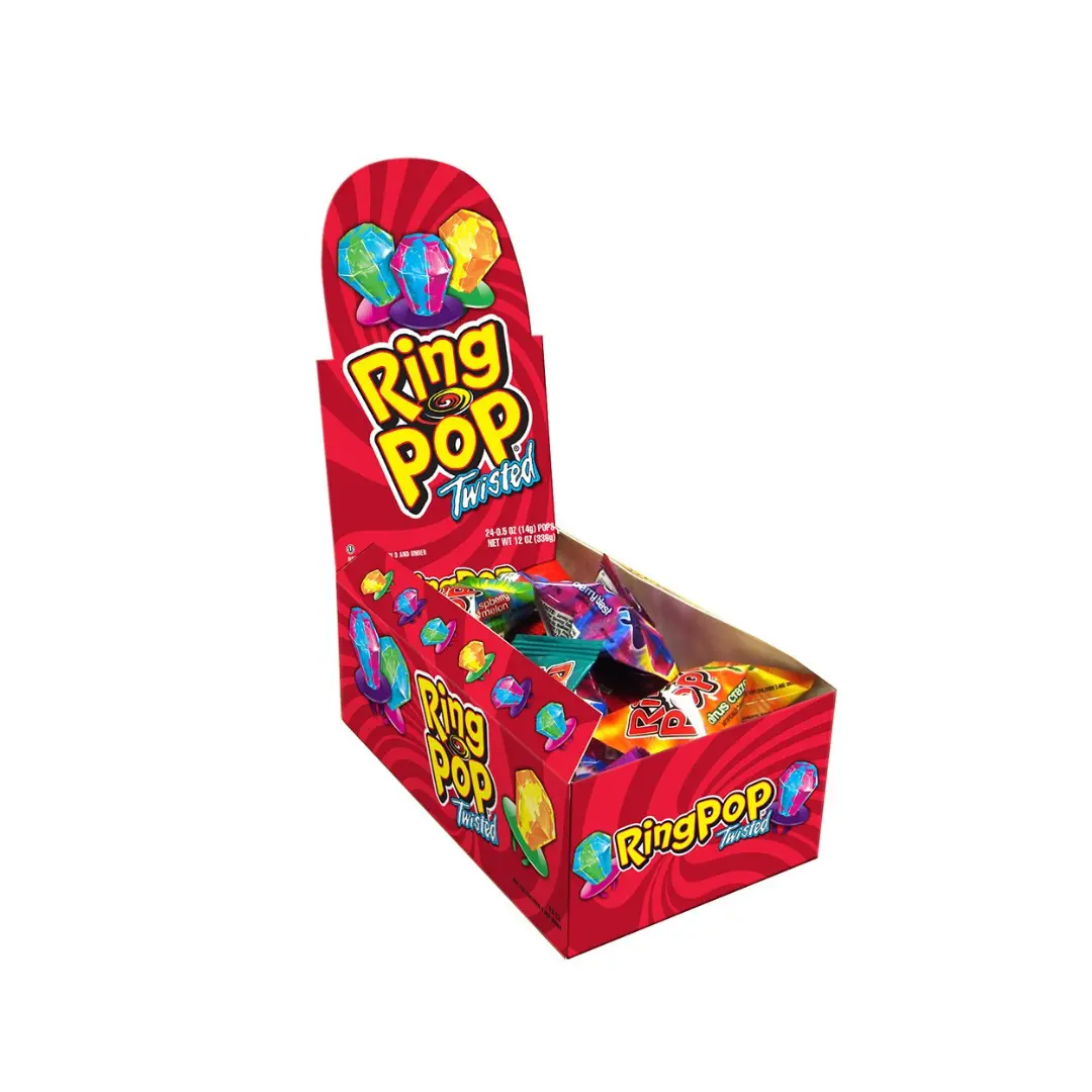 Bazooka Twisted Ring Pop Assorted Fruity Hard Candy Snack - 24 Count, 0.5 oz Each Sweet Lollipop
