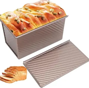 Upgrade Pullman Loaf Pan with Lid, Pullman Loaf Pan 1 LB, Pack Nonstick Sandwich Bread Pan, for Bread, Sandwiches, and Toast, Golden, Deep Side and Corrugated bakeware box mold baking sheet supplies baking tools silicone bakeware cake pan Oven Square