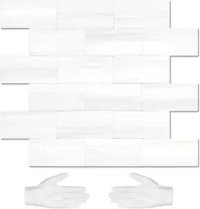 STICKGOO 10Pcs Peel and Stick Backsplash, Subway Tile Stickers for Kitchen and Bathroom - Dolomite White Marble Self Adhesive Waterproof Waterproof Removable Adhesive Textured Wall Paper Vinyl