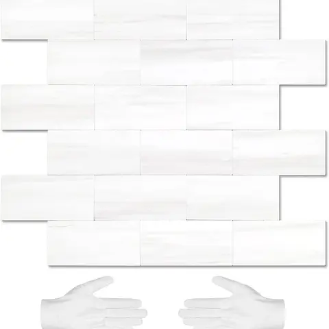 STICKGOO 10Pcs Peel and Stick Backsplash, Subway Tile Stickers for Kitchen and Bathroom - Dolomite White Marble Self Adhesive Waterproof Waterproof Removable Adhesive Textured Wall Paper Vinyl