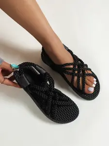 Women's Summer Flat Sandals, Hemp Sole, Slip-On Design, Wrap-Around, Open-Toe, Comfortable, Casual Wear, All Seasons