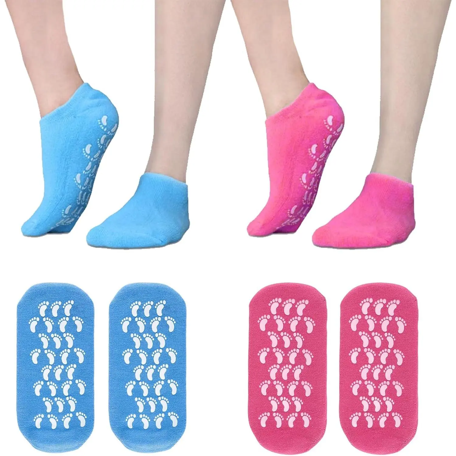Moisturizing Socks, Gel Socks for Moisturizing Feet, 2 Pairs Premium Silicone Socks for Dry Cracked Feet Women (Up to Size 8)