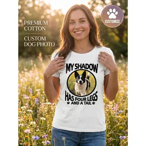 Custom Dog Photo T-Shirt Premium Cotton Short Sleeve Crew Neck Graphic Tees Personalized Pet Picture DIY Printed Shirts Casual Summer Tops Daily Wear Holiday Gifts for Animal Lovers Men Women Unisex C