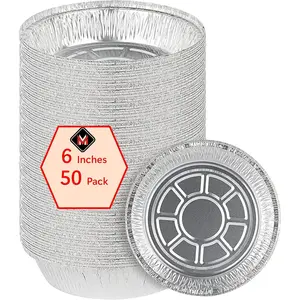 Pack of 50 Disposable  Foil Pans -6 Inch Circular  Pans, Ideal for Baking, Storing, Heating, Serving, BBQ - Round Foil Pans