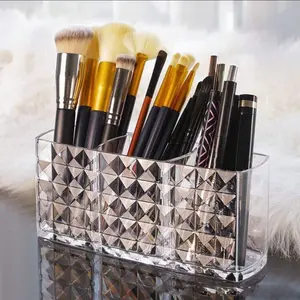 Diamond Patterned Acrylic Transparent Pen Holder, Makeup Brush Storage Container, Creative And Personalized Desktop Eyebrow Pencil, Lipstick Box