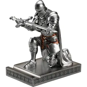 Medieval Armored Warrior Wearing Outerwear, Mobile Phone Stand Knight Pen Holder Desk Organizers,  Bookends Paperweight with a Letter Opener for Desk ()
