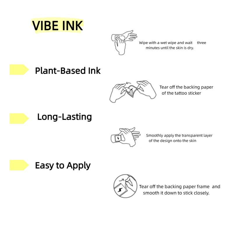 VIBE INK/Letter Character Temporary Tattoos Natural Herbal Ingredients Waterproof Anti-friction Long-lasting 7-15 Days Unique Body Art