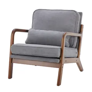 Mid Century Modern Accent Chair with Wood Frame, Upholstered Living Room Chairs with Waist Cushion, Reading Armchair for Bedroom Sunroom