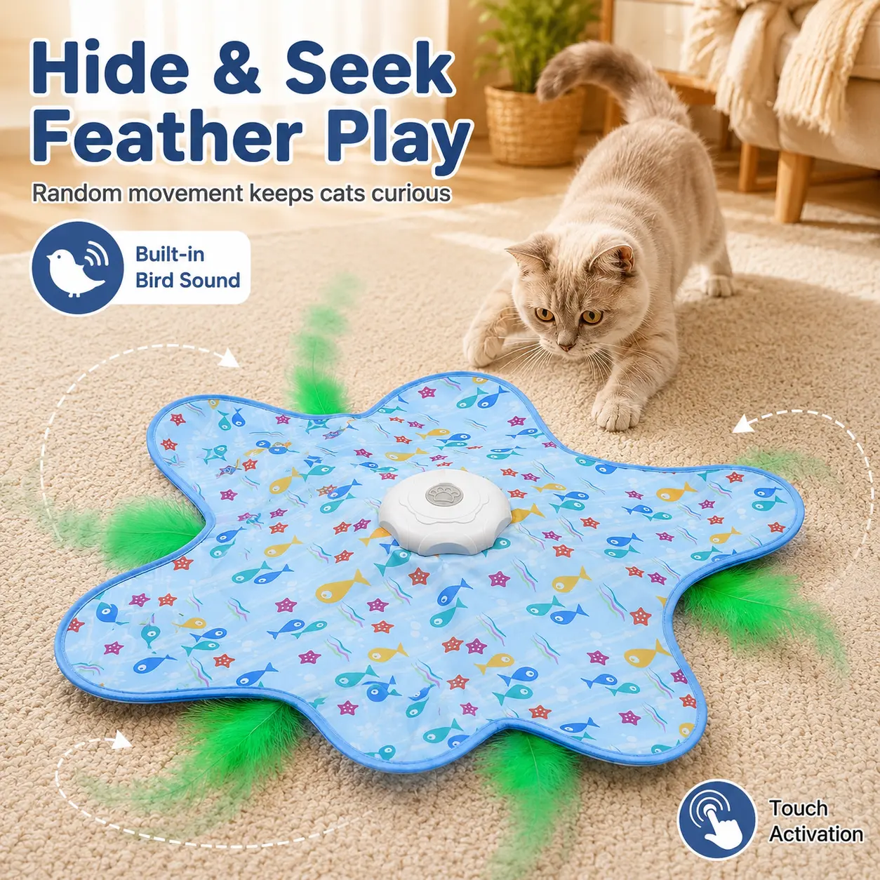 Cat toy hunting cover, automatic cat teaser, cat entertainment hiding cover, electric game cover, cat teaser stick, automatic cat spinner, pet toy for gifts christmas breed play and pounce household multi