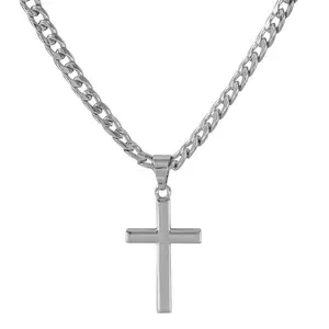 Medium Cross Pendant with Cuban or Rope Chain – Silver Tone Necklace – Alloy with Coated Finish