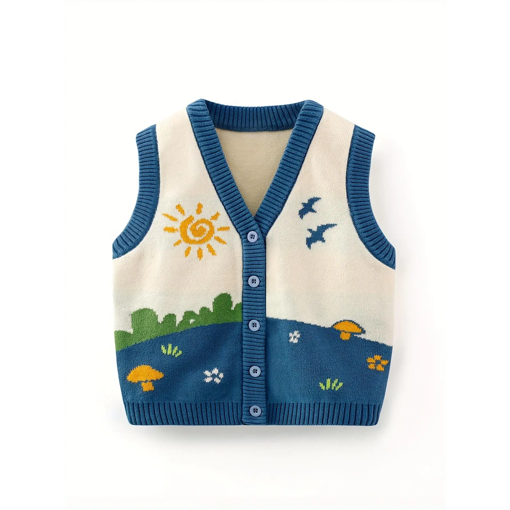 Toddler Girls' Graphic V Neck Sweater Vest, 100% Cotton Knitwear, Casual Sleeveless Regular Fit Top for Spring, 3-4Y, Sleeveless Shirt