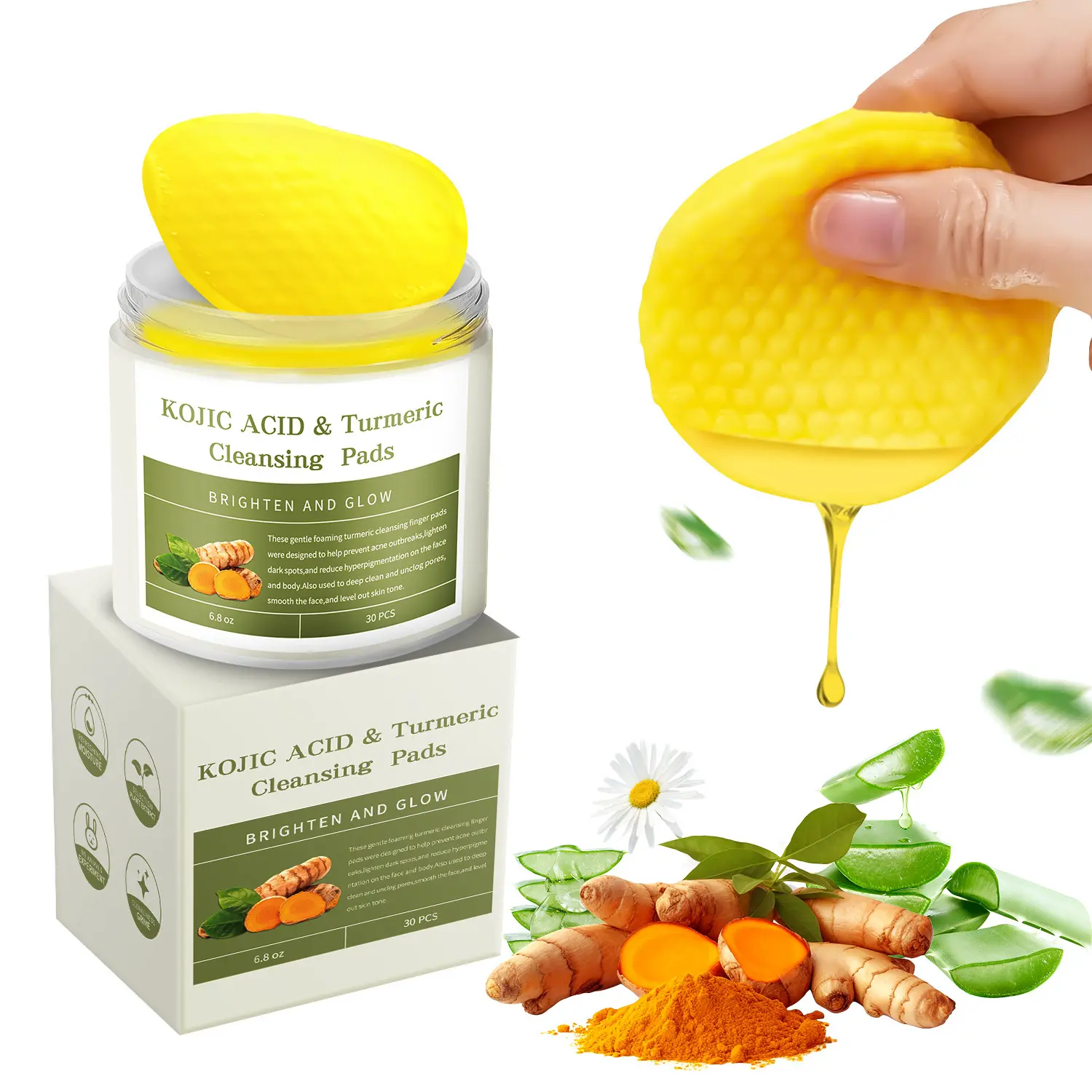 Kojic Turmeric & Kojic Acid Cleansing Toner Pads for Brightening & Dark Circles, Daily Hydrating Formula for Face & Neck, 50pcs, Lightweight, Daily Use
