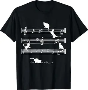 Love Music Cats Playing With Musical Notes Sheets Cute Cat T-Shirt